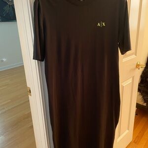 Armani Exchange Black Midi T-Shirt Dress with Lime A|X Logo